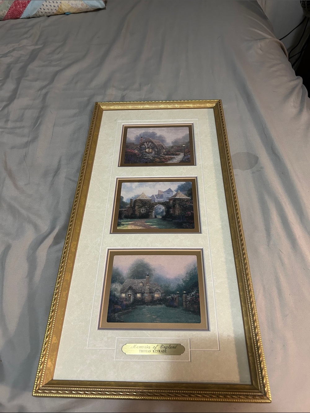 Thomas Kinkade Memories of England 3-Print Gold Framed w/ COA